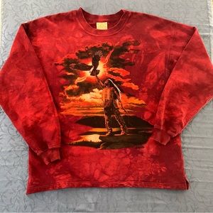 Vintage 1997 The Mountain Native American Tye Dye XXL Craig Tennant Sweater Red